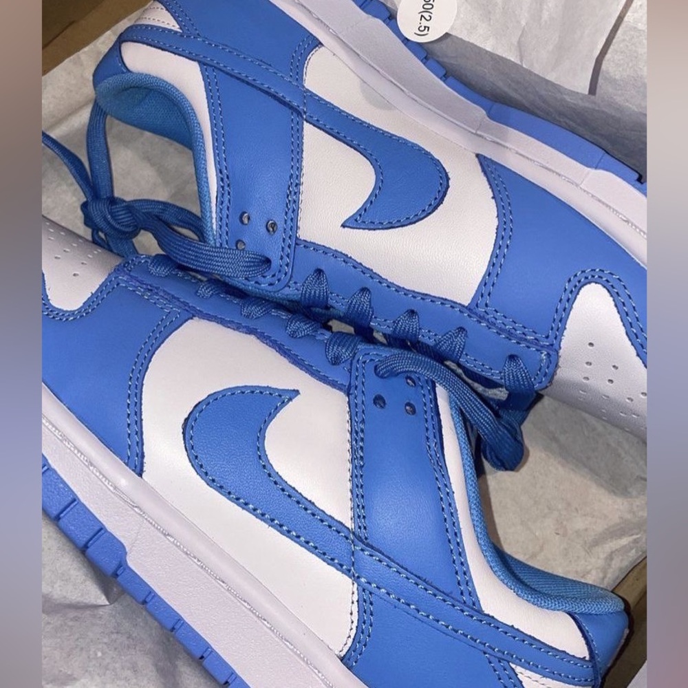 blue and white dunks , $130 worn once box in good condition.
